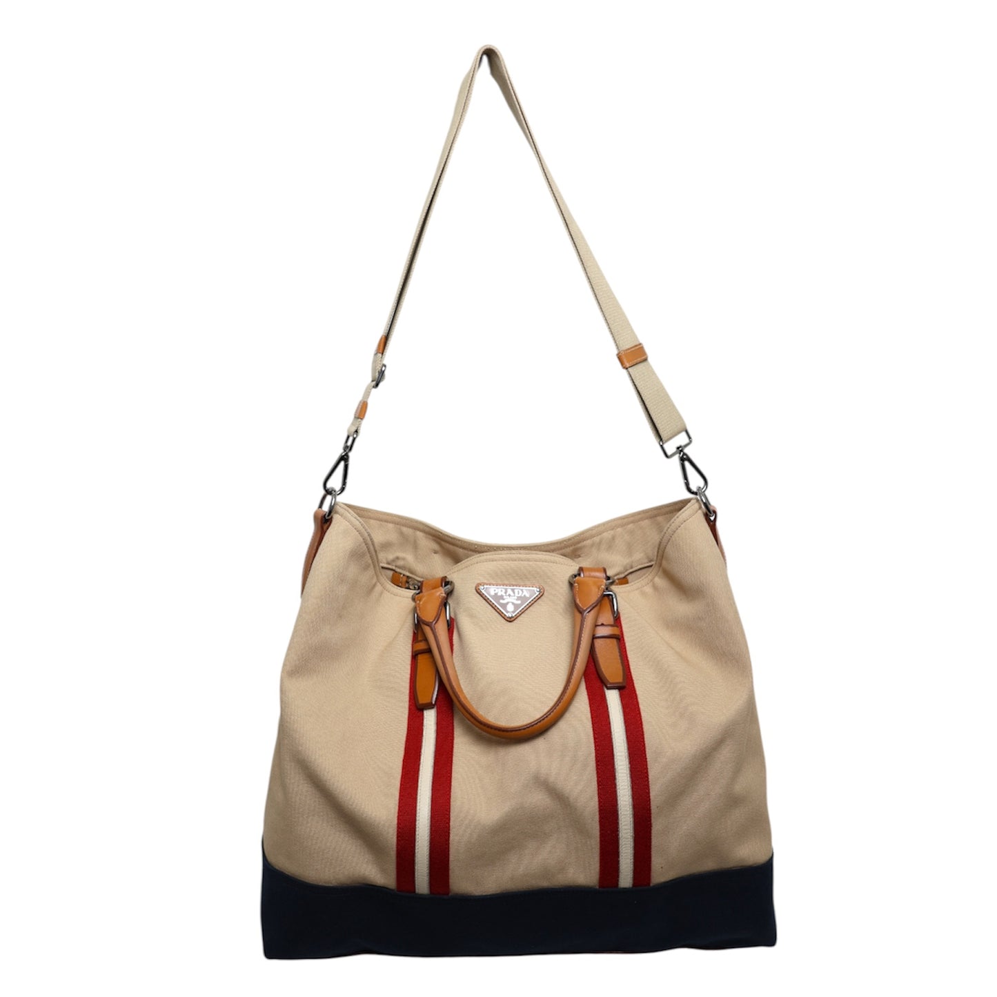 Prada Canapa Saffiano Trim Two Way Tote