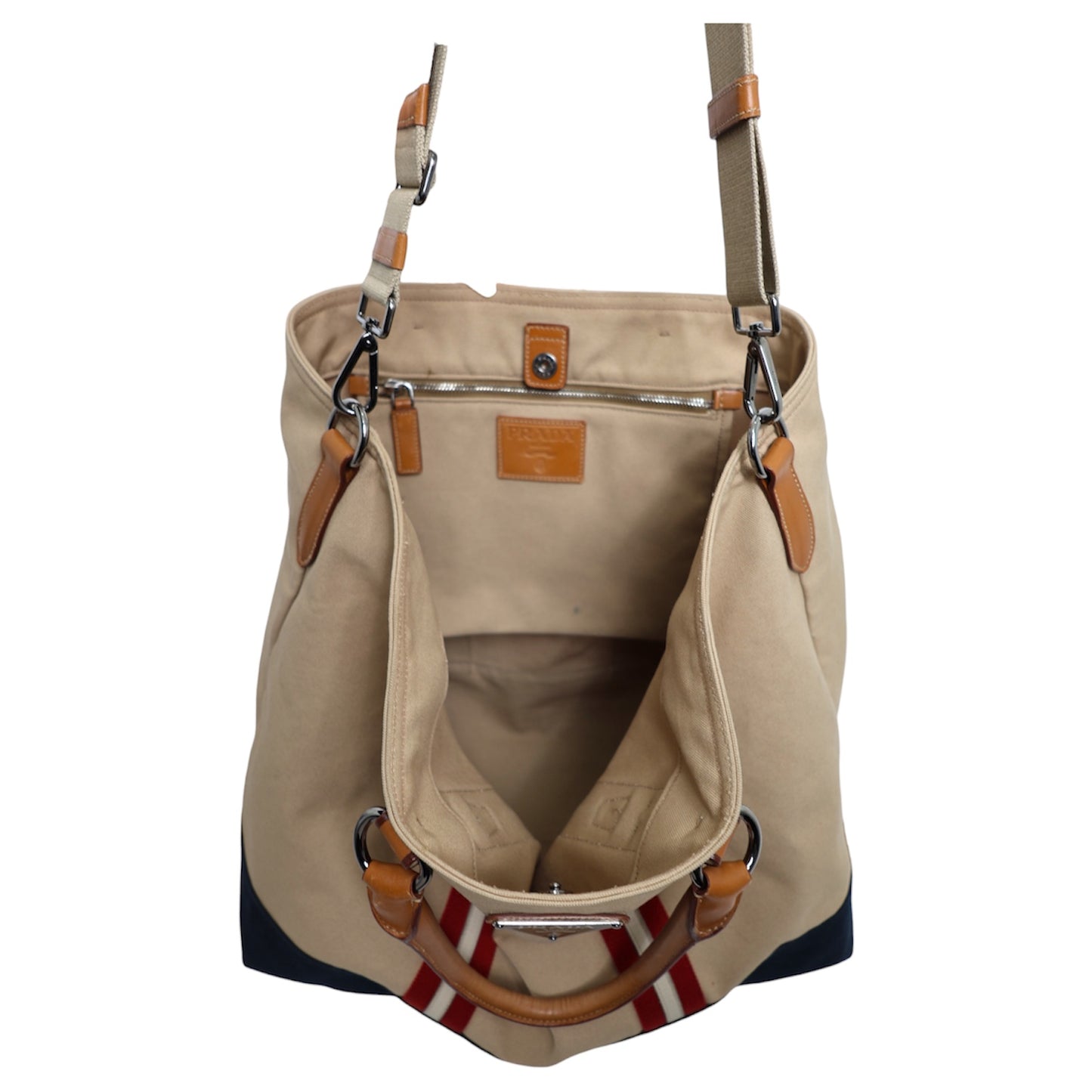Prada Canapa Saffiano Trim Two Way Tote