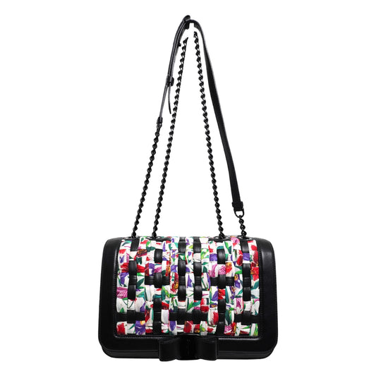 Ferragamo Vara Bow Woven Leather Shoulder Bag