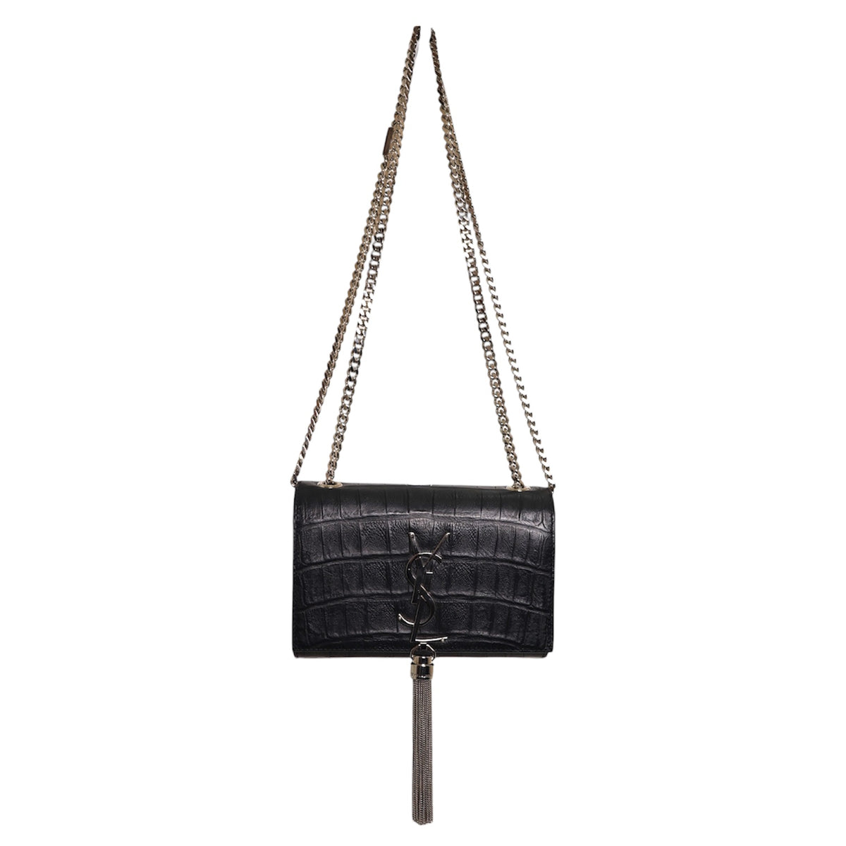 Saint Laurent Monogram Small Kate Croc Embossed Tassel Bag