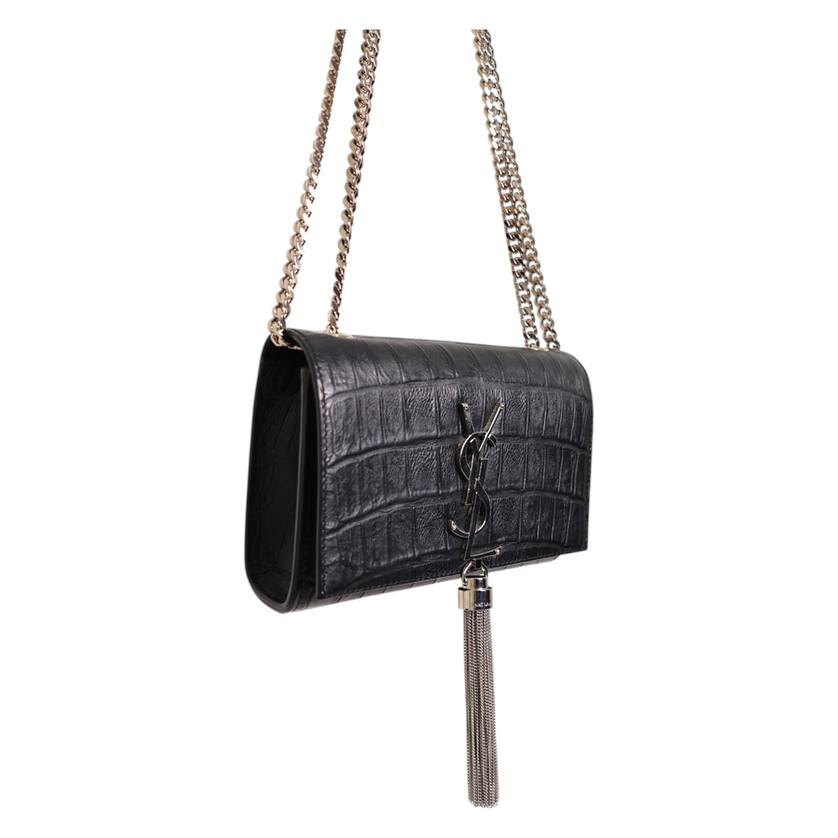 Saint Laurent Monogram Small Kate Croc Embossed Tassel Bag