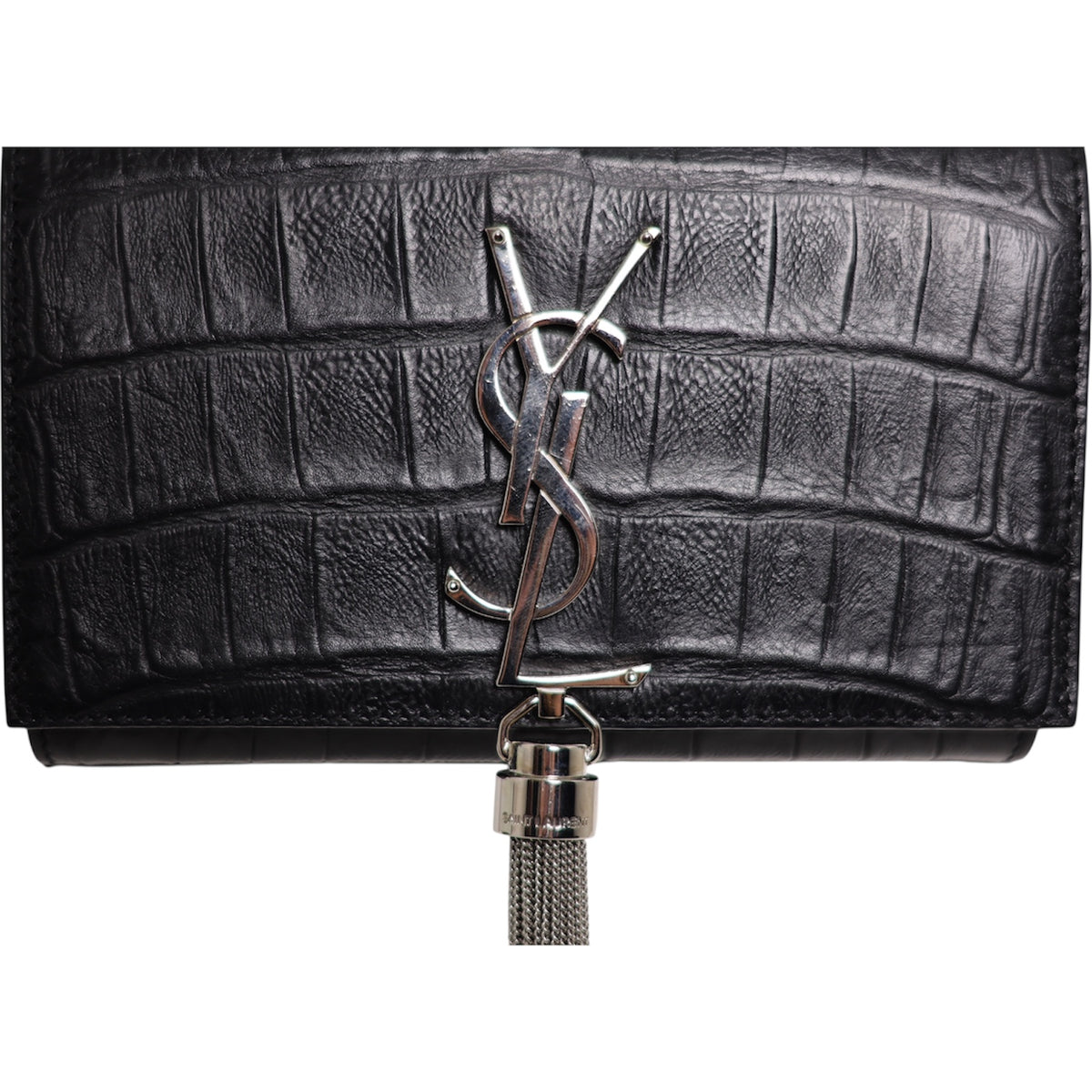 Saint Laurent Monogram Small Kate Croc Embossed Tassel Bag