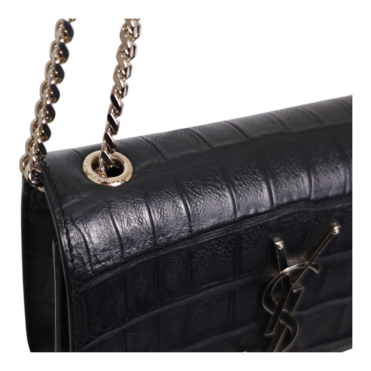 Saint Laurent Monogram Small Kate Croc Embossed Tassel Bag