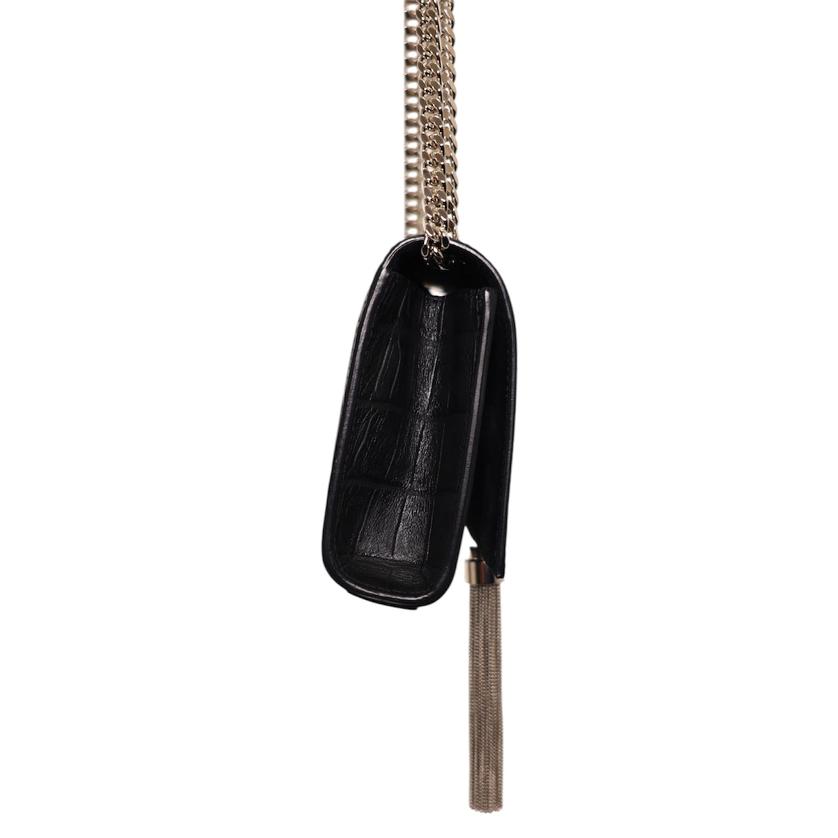 Saint Laurent Monogram Small Kate Croc Embossed Tassel Bag