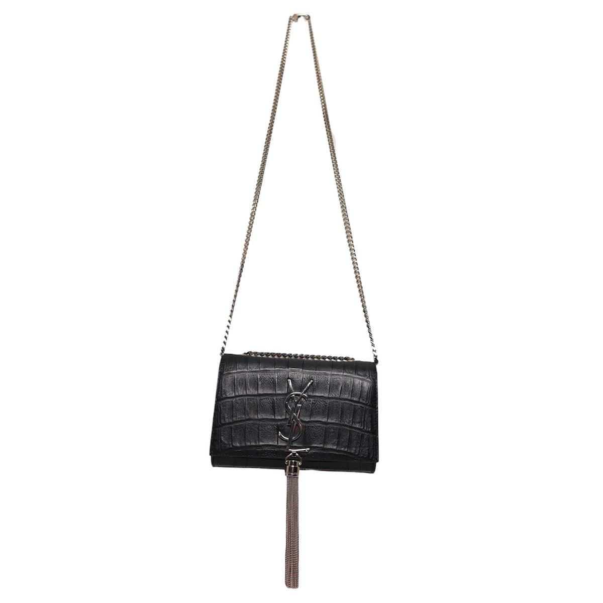 Saint Laurent Monogram Small Kate Croc Embossed Tassel Bag