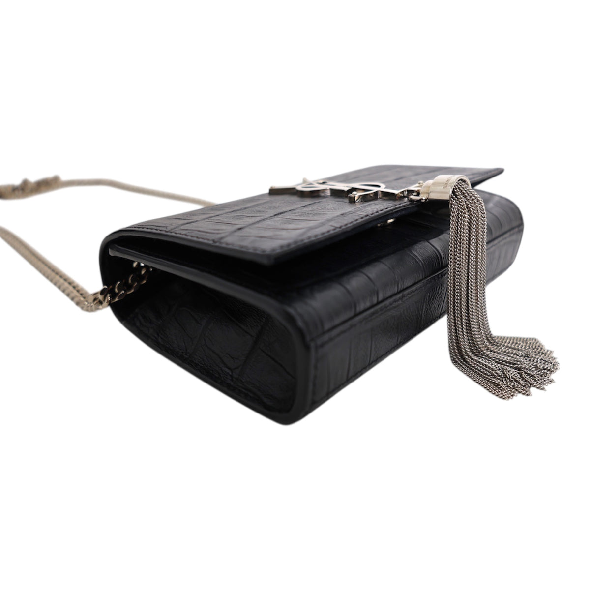 Saint Laurent Monogram Small Kate Croc Embossed Tassel Bag