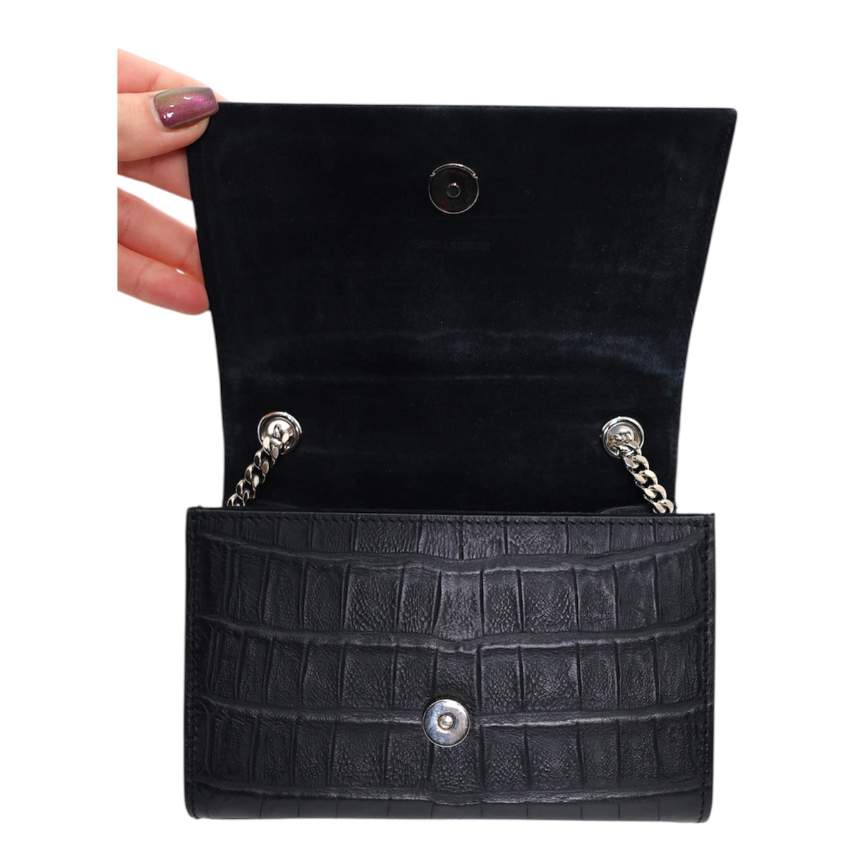 Saint Laurent Monogram Small Kate Croc Embossed Tassel Bag