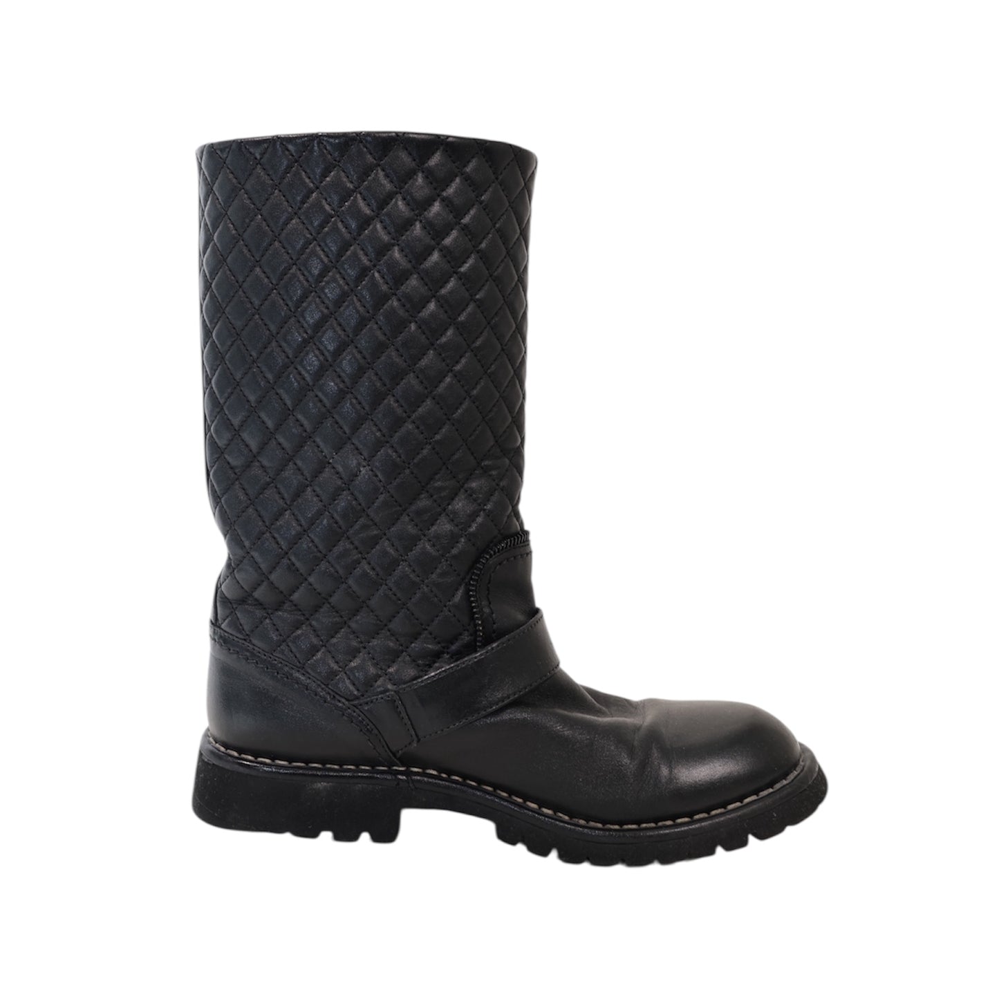 Chanel Interlocking CC Logo Calfskin Moto Boots (Size 38.5)