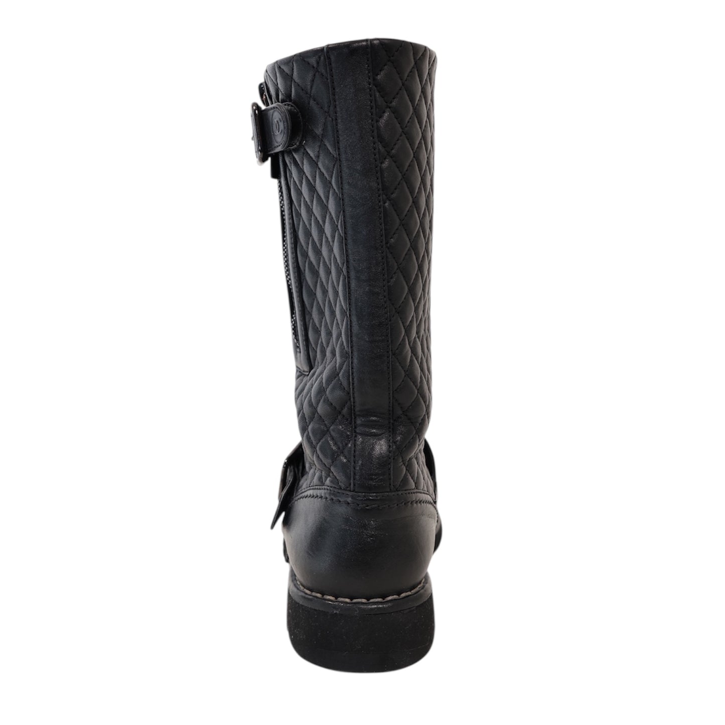 Chanel Interlocking CC Logo Calfskin Moto Boots (Size 38.5)