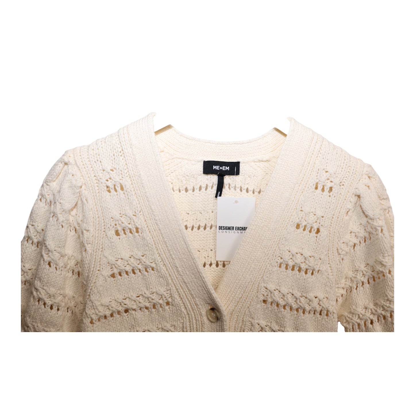 ME+EM Open Stitch Pouf Sleeve Vneck