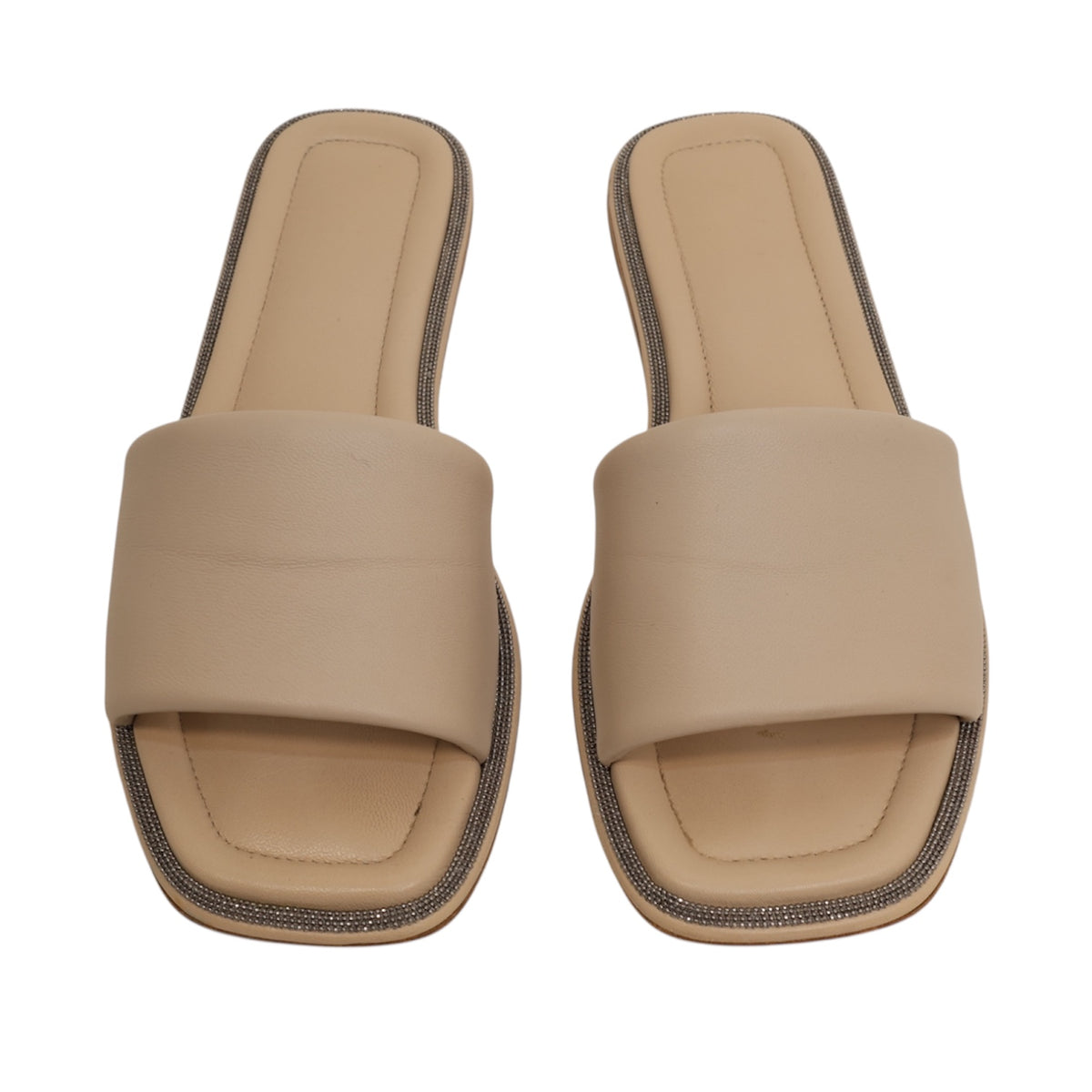 Brunello Cucinelli Nappa Leather Monili Slide Sandals (Size 39.5)