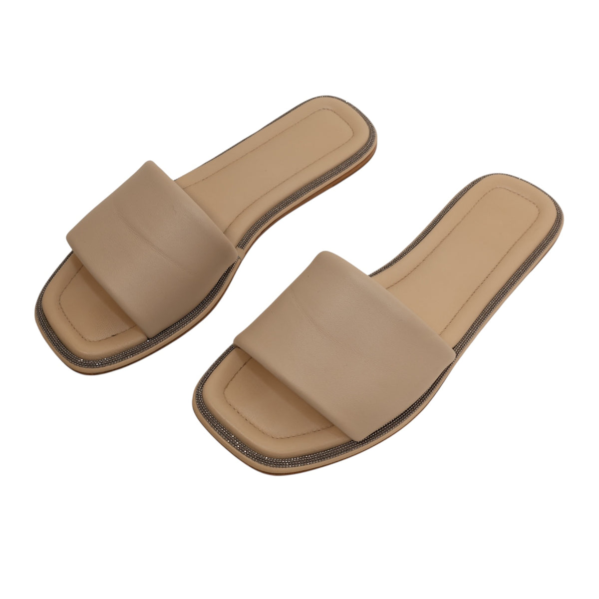Brunello Cucinelli Nappa Leather Monili Slide Sandals (Size 39.5)