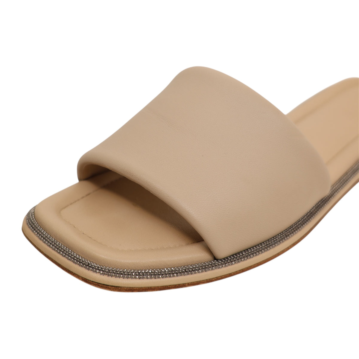Brunello Cucinelli Nappa Leather Monili Slide Sandals (Size 39.5)
