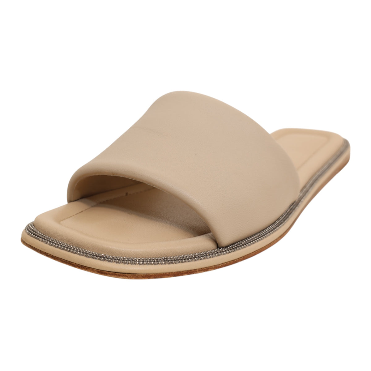 Brunello Cucinelli Nappa Leather Monili Slide Sandals (Size 39.5)