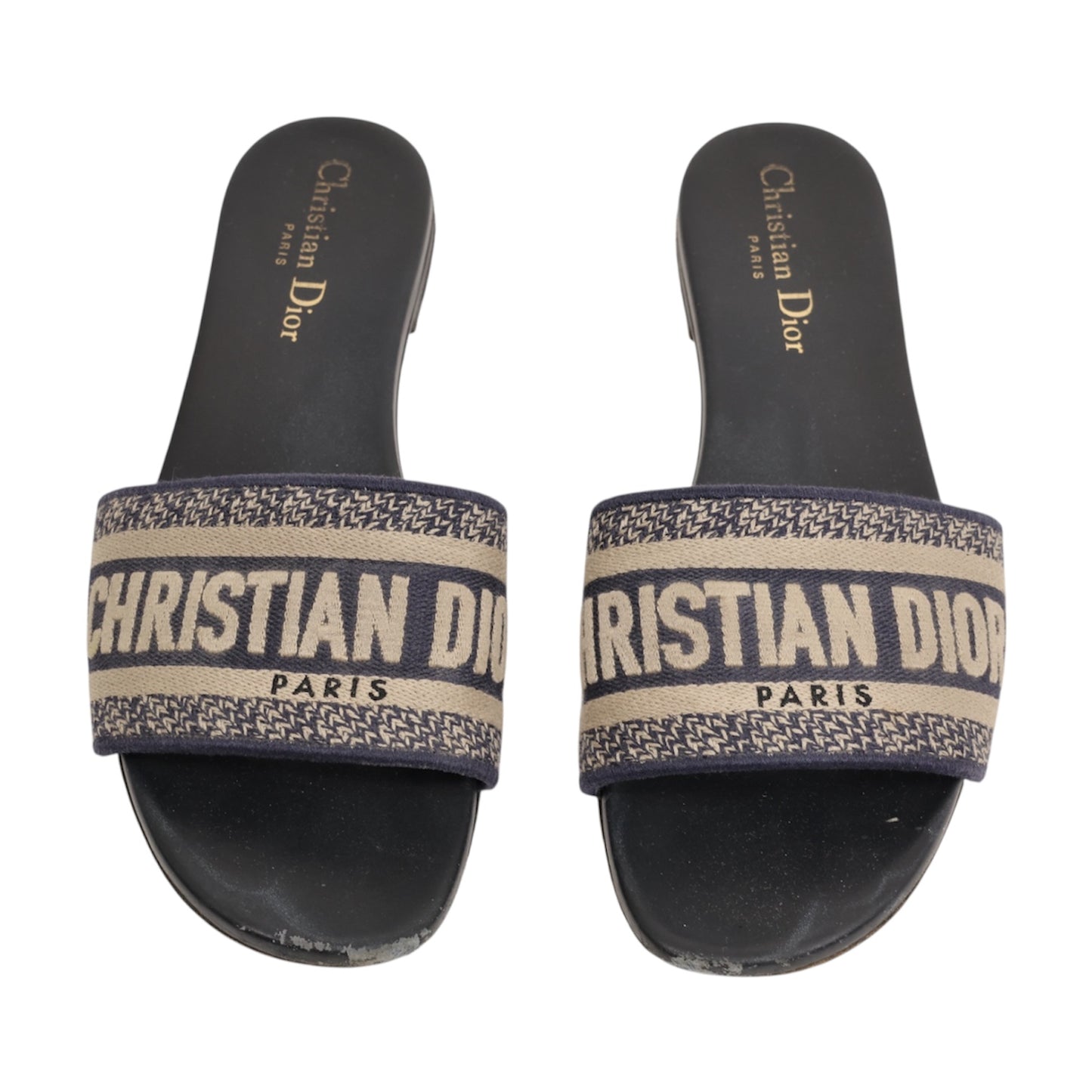 Christian Dior Dway Embroidered Cotton Slide Sandals (Size 38)