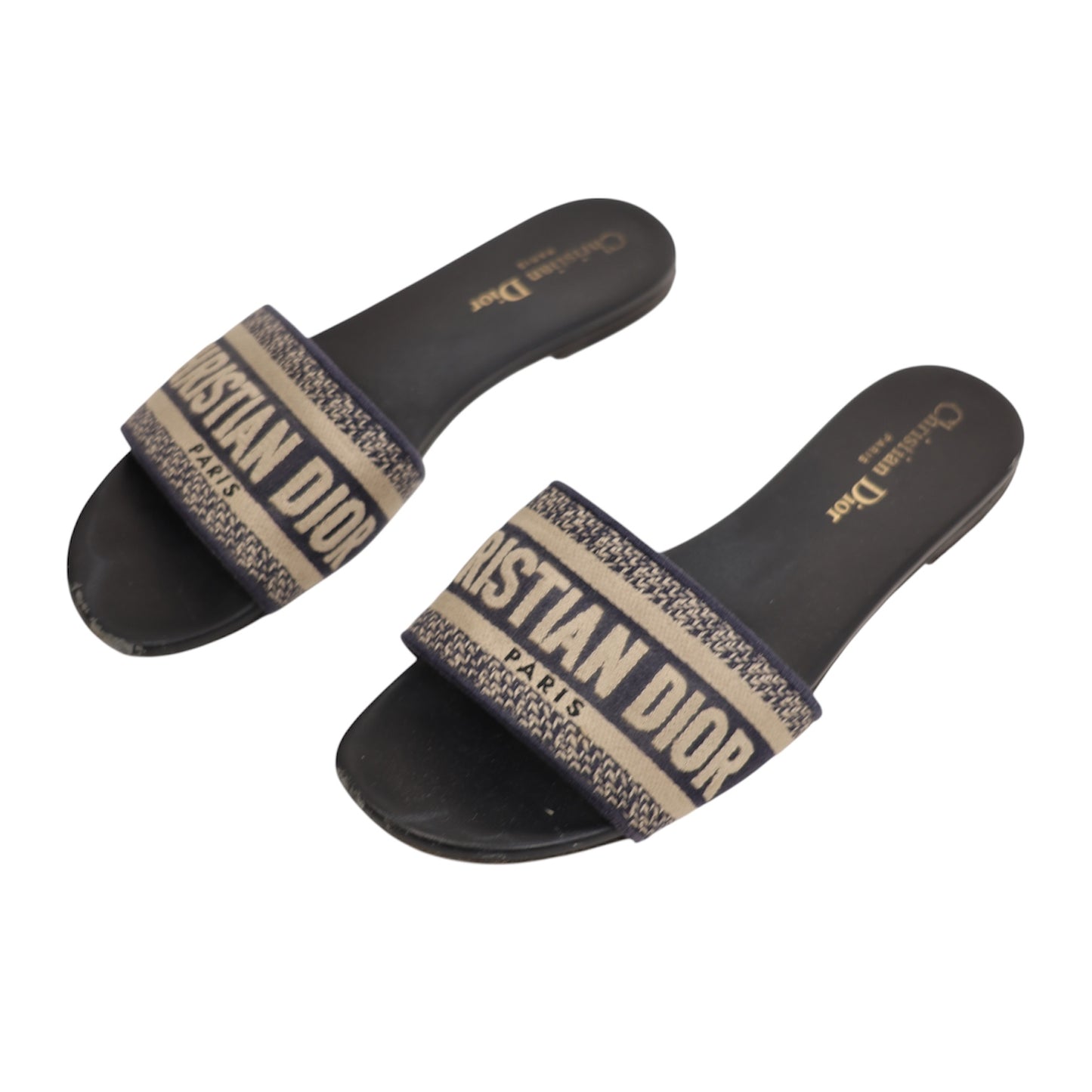 Christian Dior Dway Embroidered Cotton Slide Sandals (Size 38)
