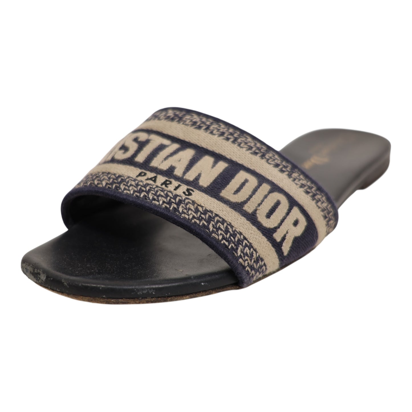 Christian Dior Dway Embroidered Cotton Slide Sandals (Size 38)