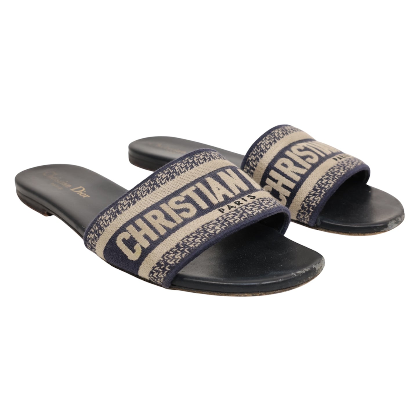 Christian Dior Dway Embroidered Cotton Slide Sandals (Size 38)