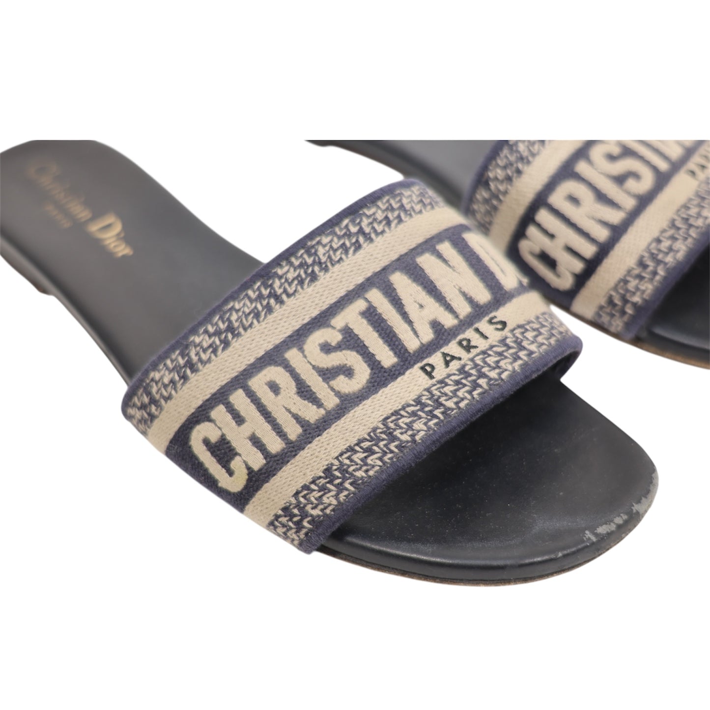 Christian Dior Dway Embroidered Cotton Slide Sandals (Size 38)
