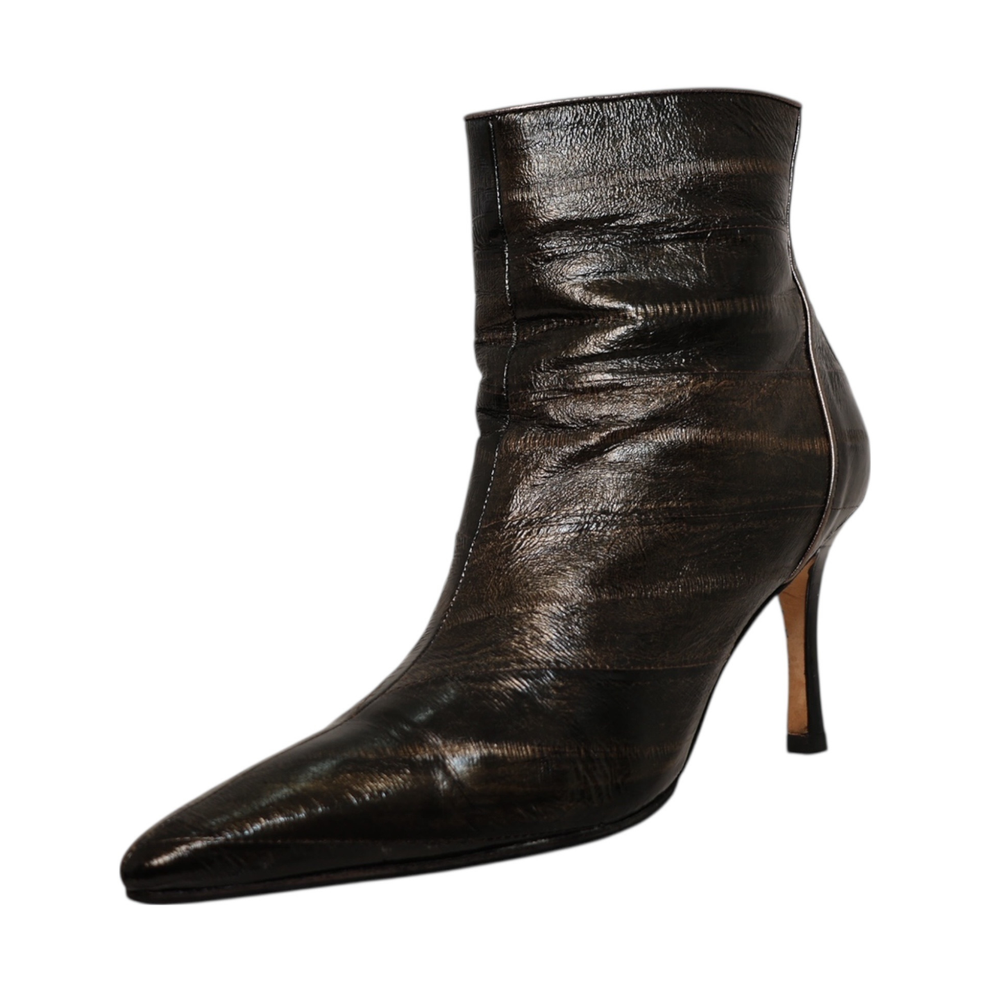 Manolo Blahnik Bronze Metallic Leather Ankle Boots (Size 37.5)