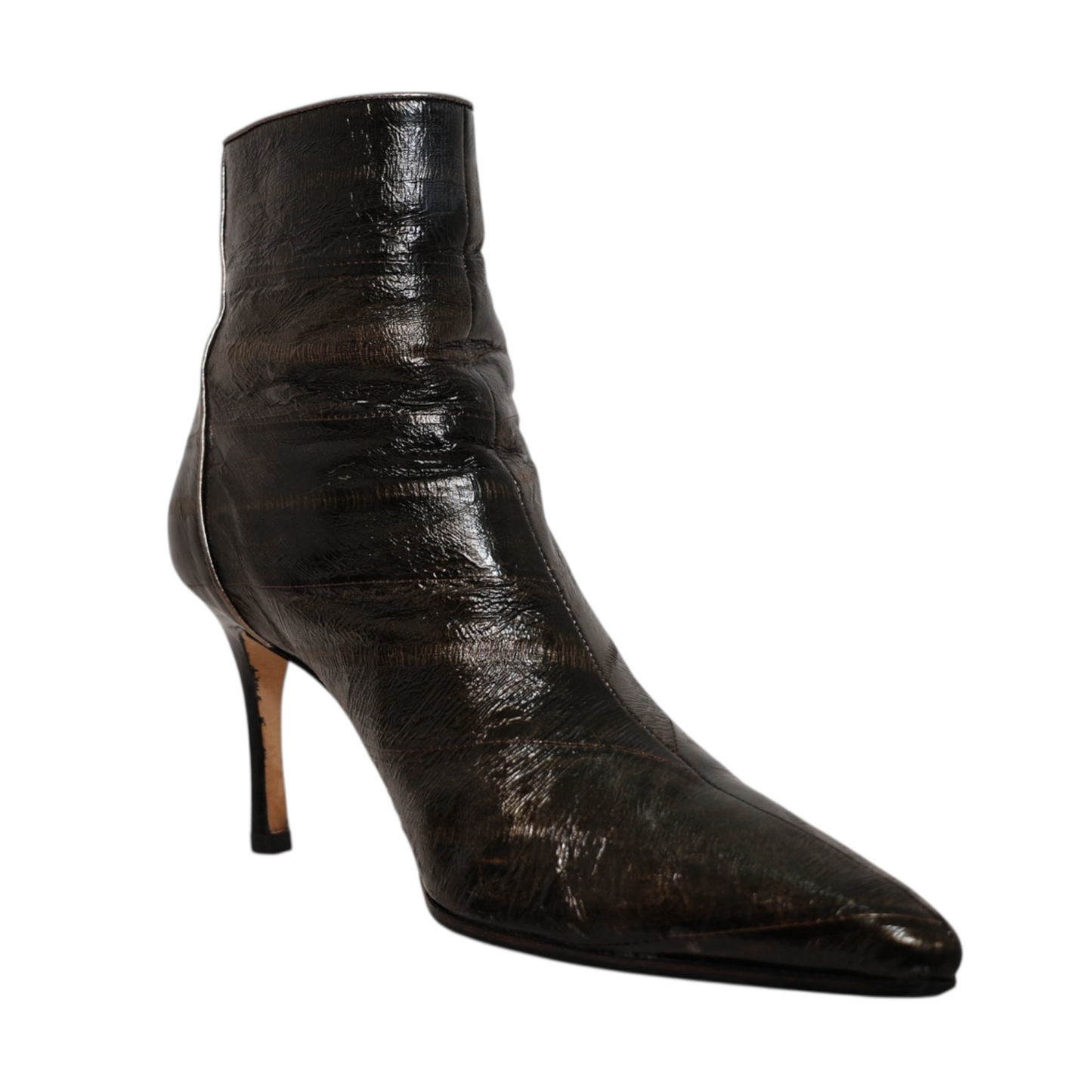 Manolo Blahnik Bronze Metallic Leather Ankle Boots (Size 37.5)