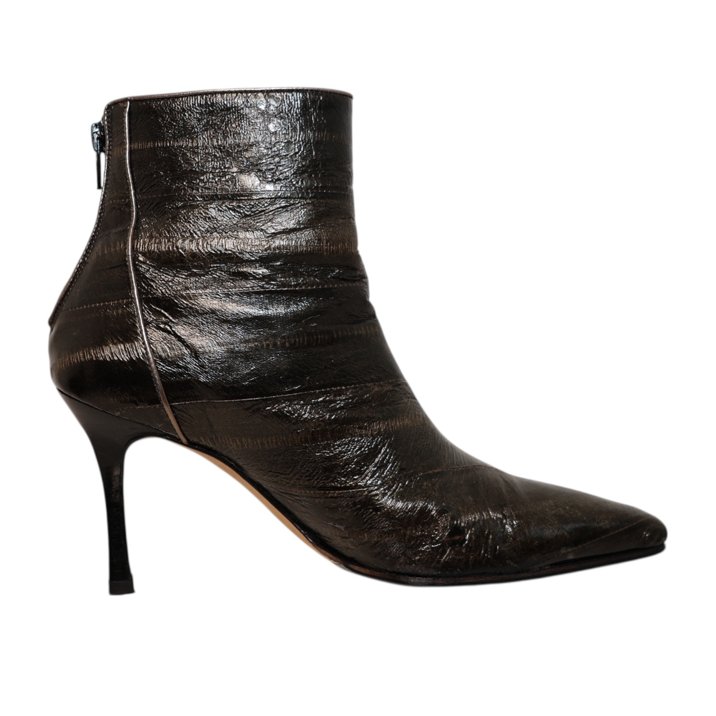 Manolo Blahnik Bronze Metallic Leather Ankle Boots (Size 37.5)