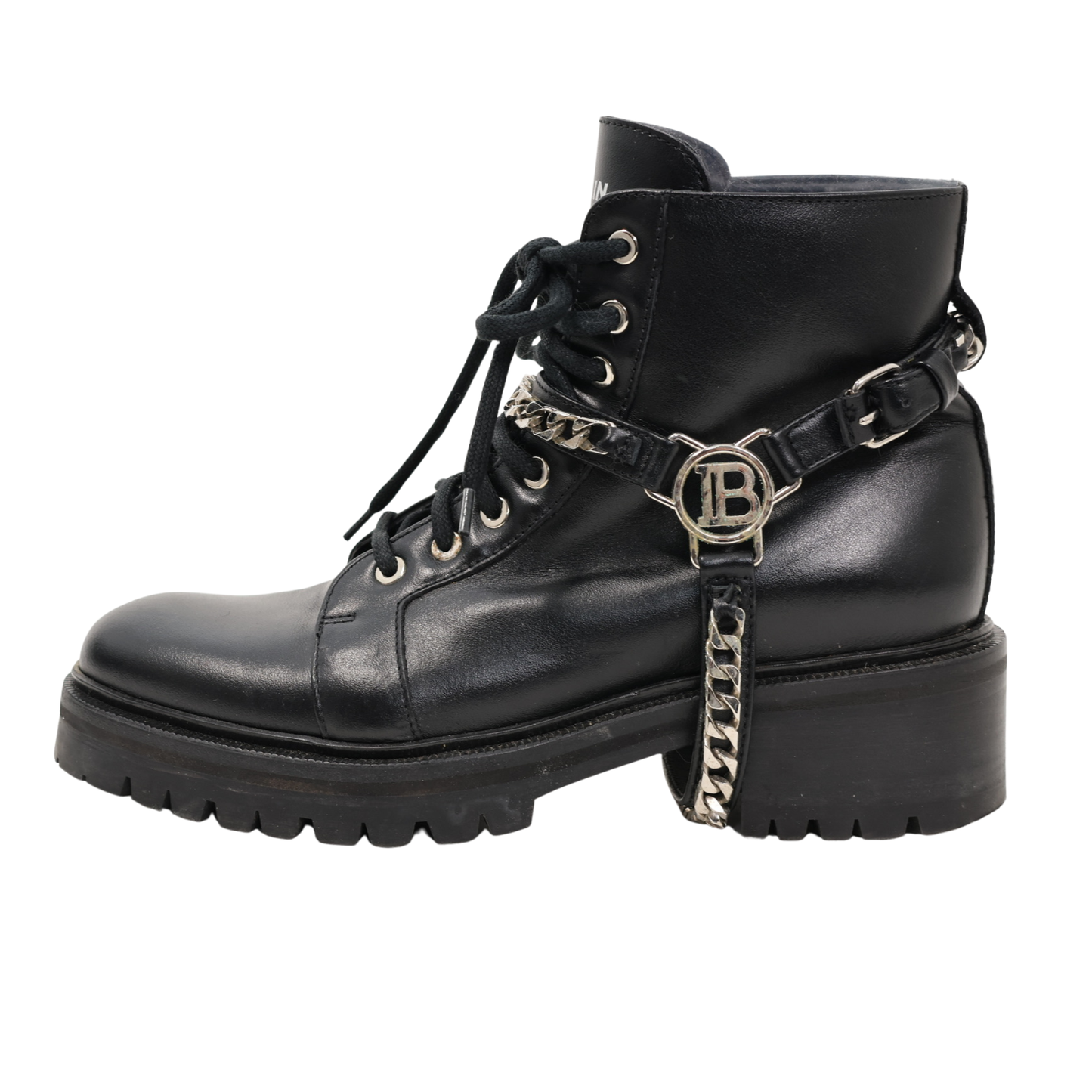 Balmain Ranger Chain Leather Combat Boots (Size 40)