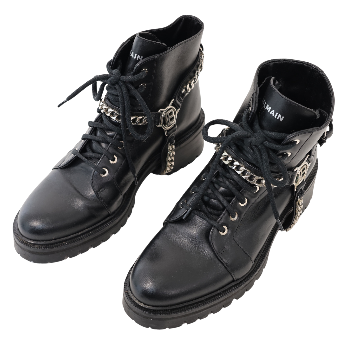 Balmain Ranger Chain Leather Combat Boots (Size 40)