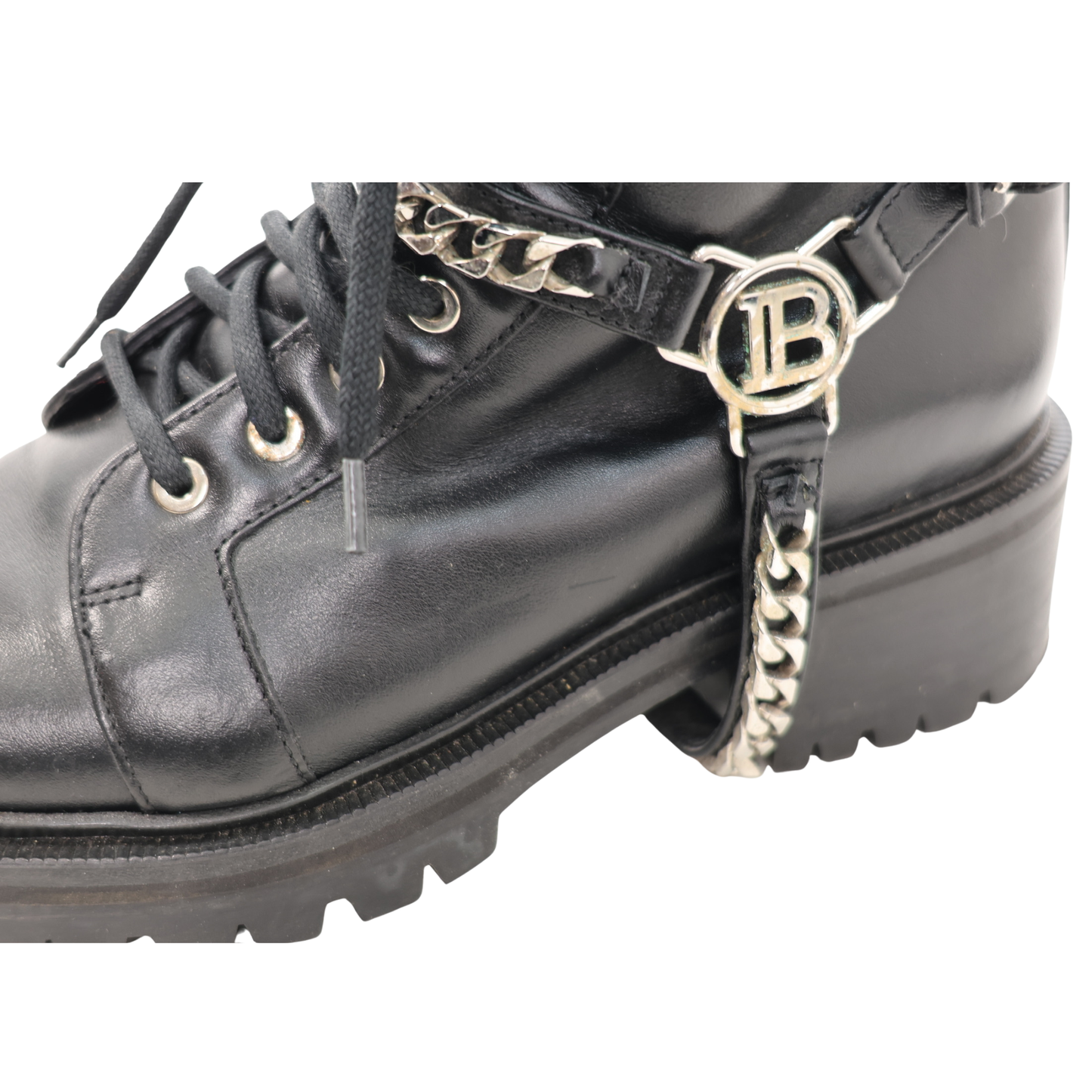 Balmain Ranger Chain Leather Combat Boots (Size 40)