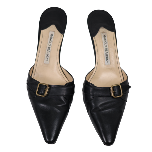 Manolo Blahnik Leather Pointed Toe Mule (Size 37.5)
