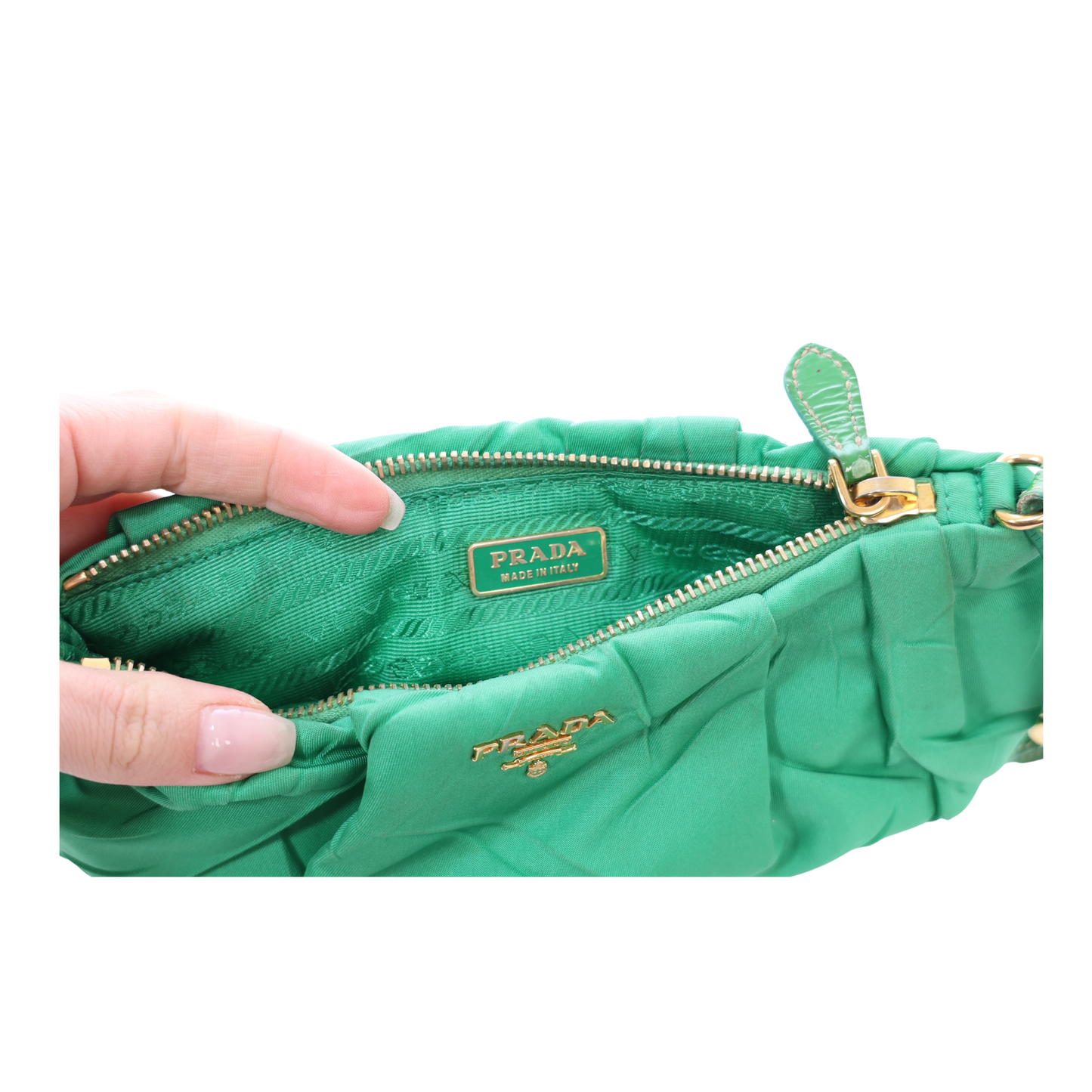 Prada Tessuto Green Nylon Pleated Pouch