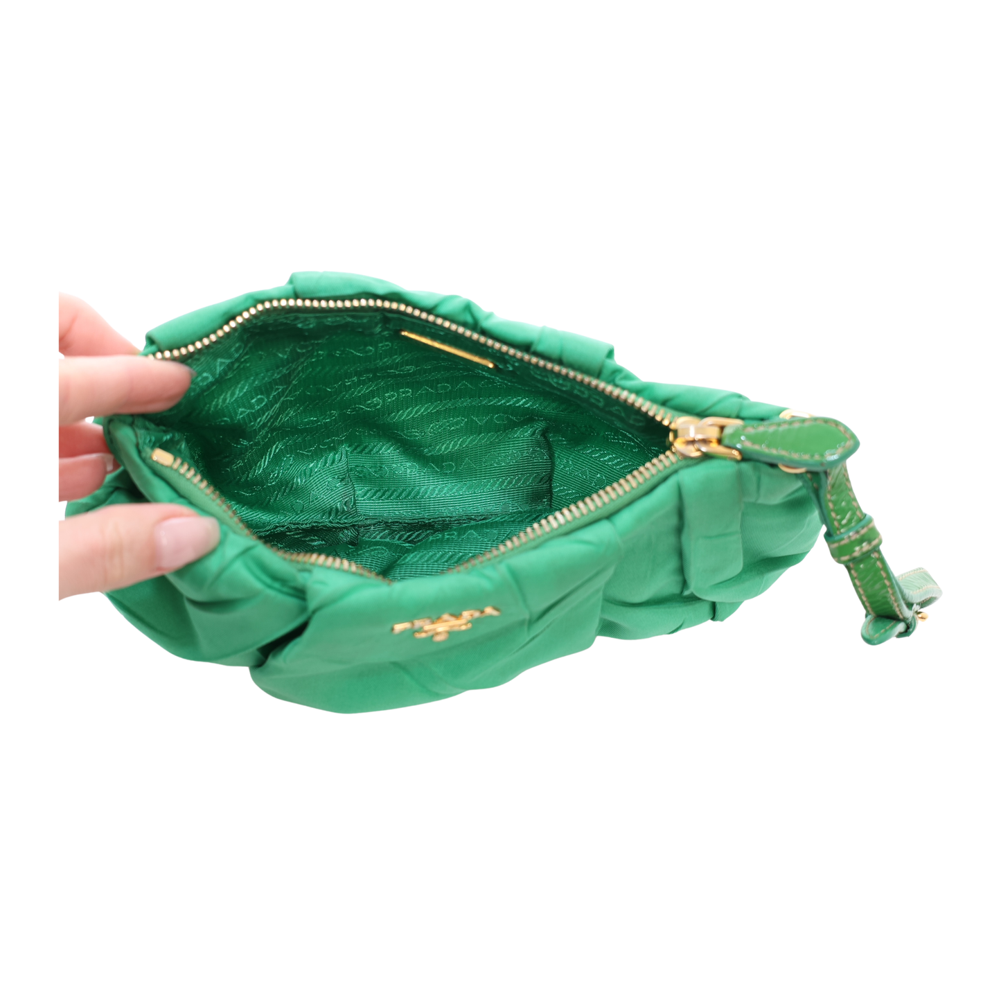 Prada Tessuto Green Nylon Pleated Pouch
