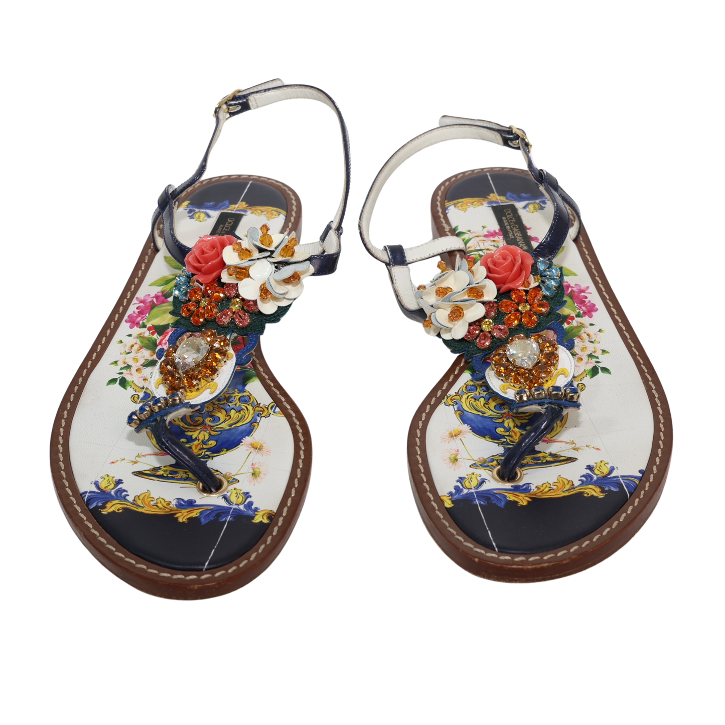 Dolce & Gabbana Floral & Crystal Embellished Slingback Flat Thong Sandal (Size 40)