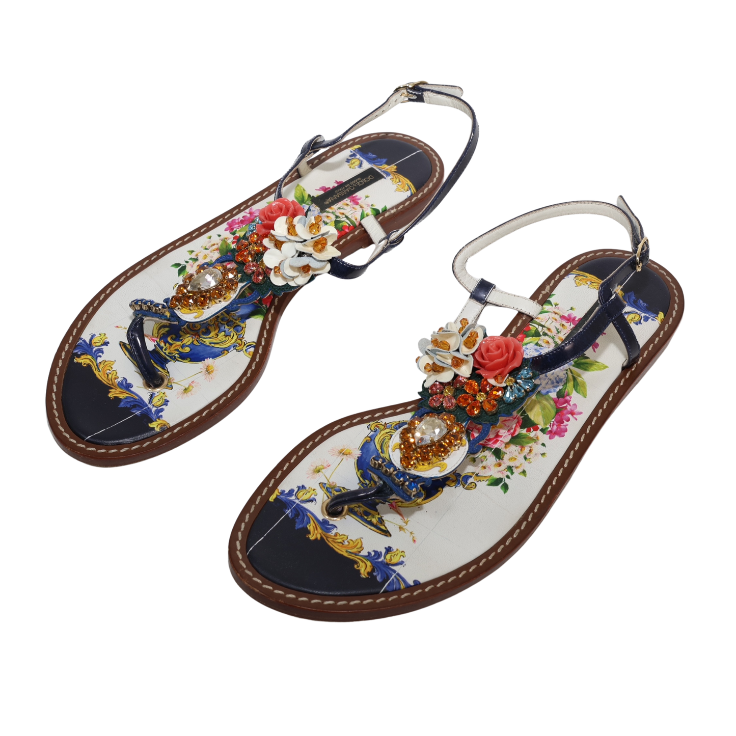 Dolce & Gabbana Floral & Crystal Embellished Slingback Flat Thong Sandal (Size 40)