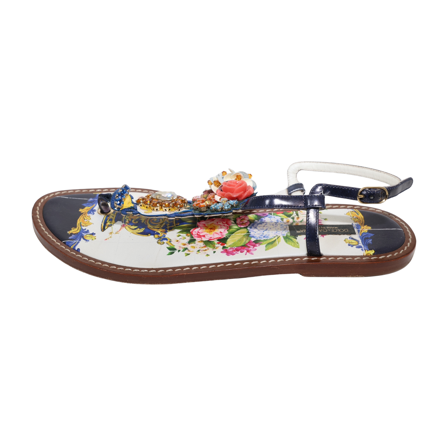 Dolce & Gabbana Floral & Crystal Embellished Slingback Flat Thong Sandal (Size 40)
