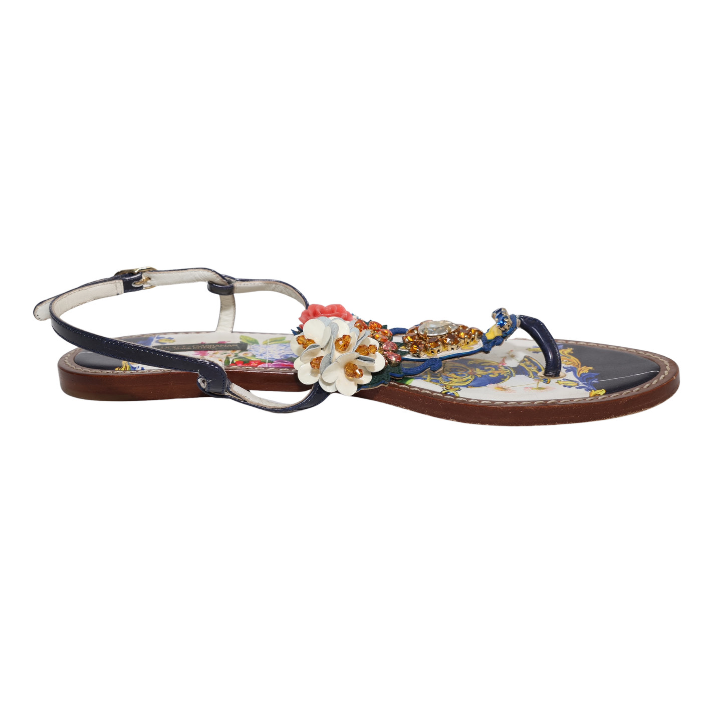 Dolce & Gabbana Floral & Crystal Embellished Slingback Flat Thong Sandal (Size 40)