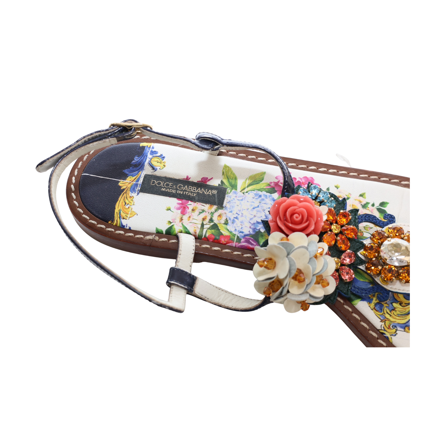 Dolce & Gabbana Floral & Crystal Embellished Slingback Flat Thong Sandal (Size 40)