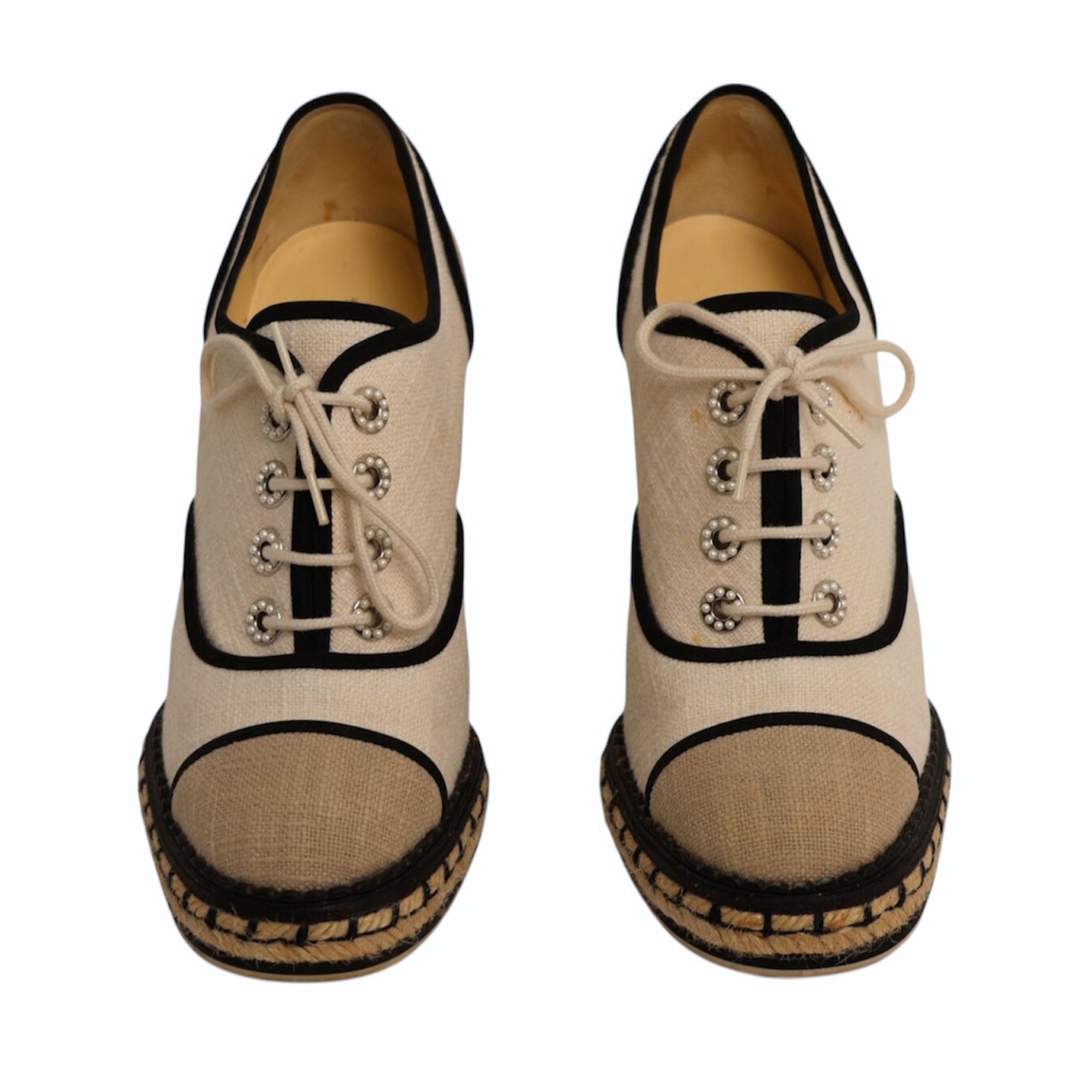 Chanel 2016 Interlocking CC Logo Canvas Wedge Pumps (Size 38)