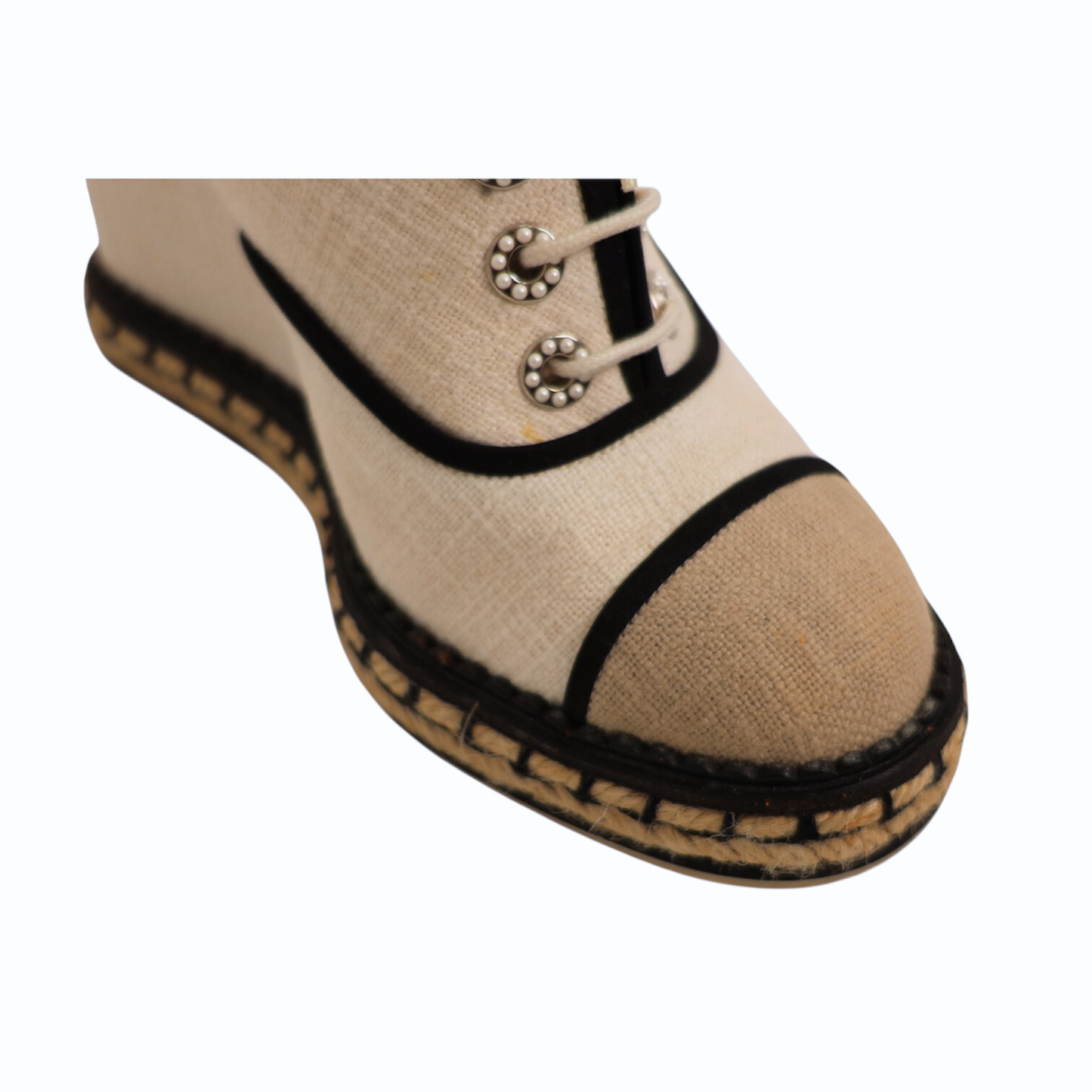 Chanel 2016 Interlocking CC Logo Canvas Wedge Pumps (Size 38)