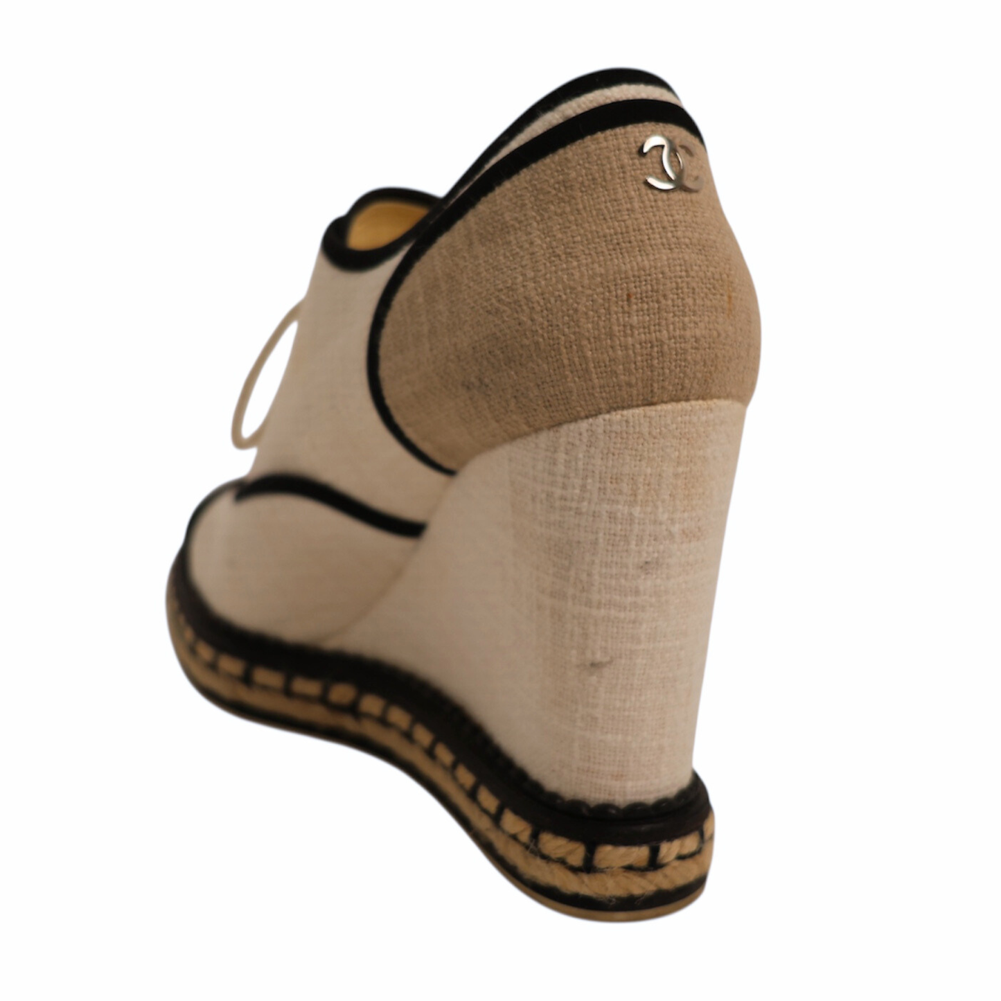 Chanel 2016 Interlocking CC Logo Canvas Wedge Pumps (Size 38)