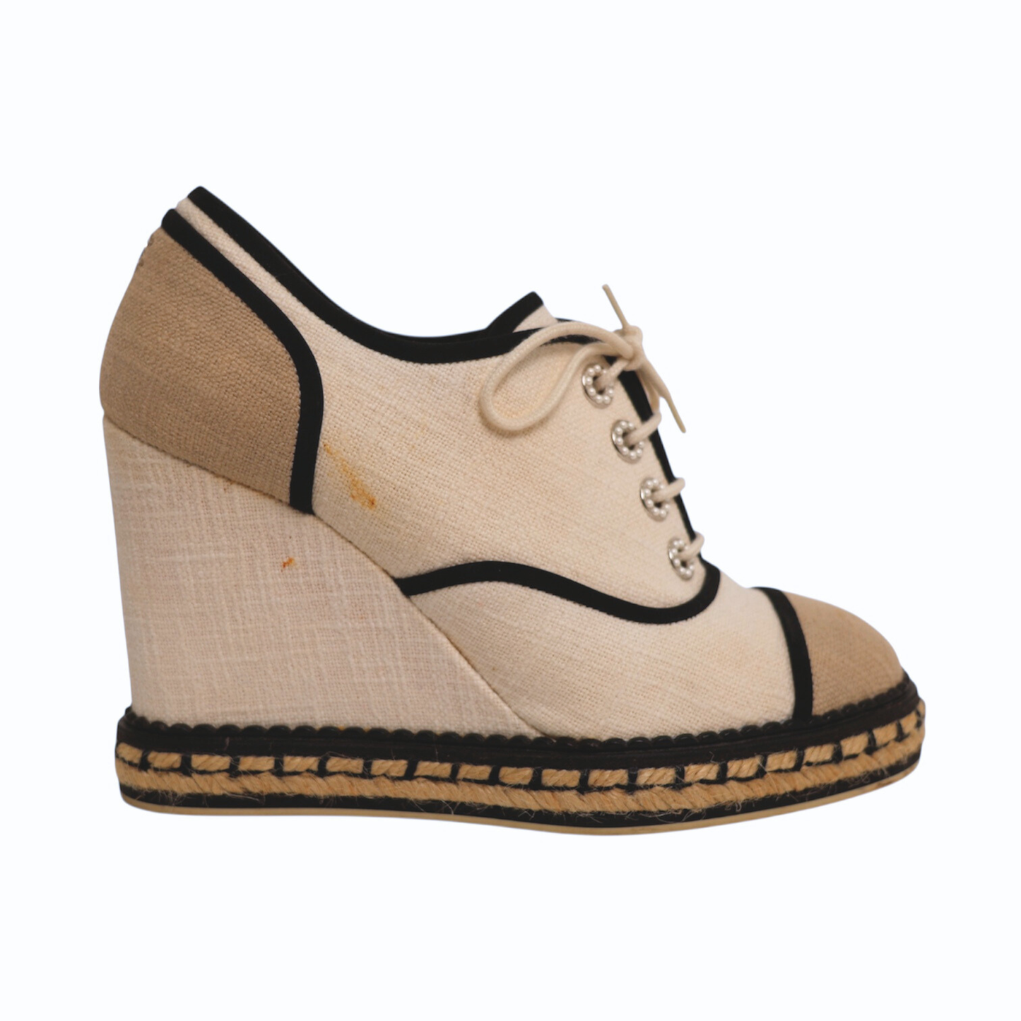 Chanel 2016 Interlocking CC Logo Canvas Wedge Pumps (Size 38)