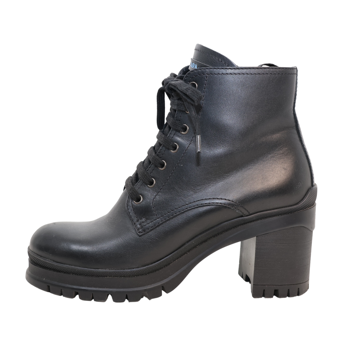 Prada Block Heel Leather Combat Boots (Size 39.5)