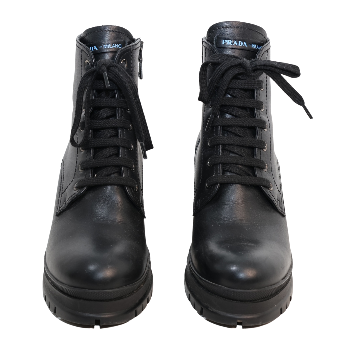 Prada Block Heel Leather Combat Boots (Size 39.5)