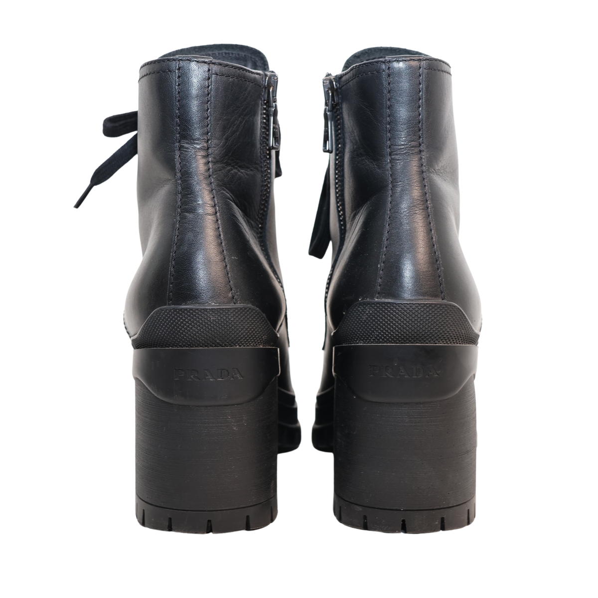 Prada Block Heel Leather Combat Boots (Size 39.5)