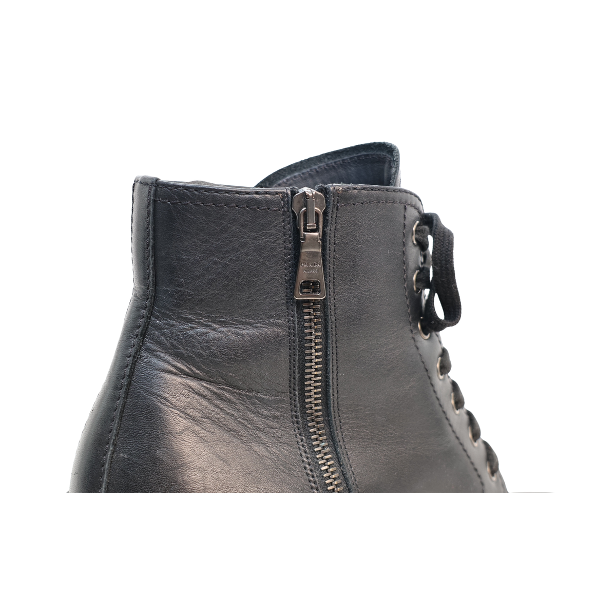 Prada Block Heel Leather Combat Boots (Size 39.5)