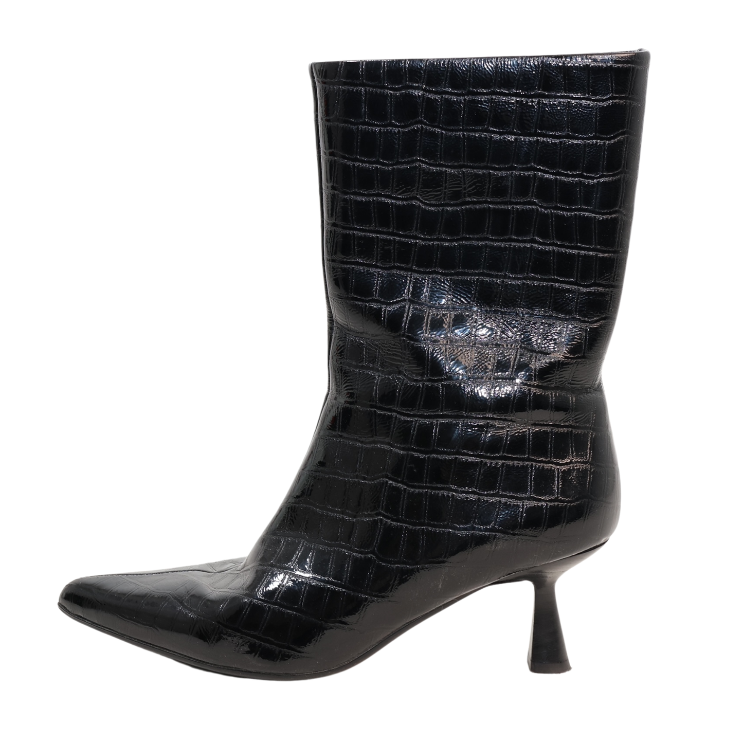 Caverley Croc Embossed Patent Heeled Boots (Size 39)