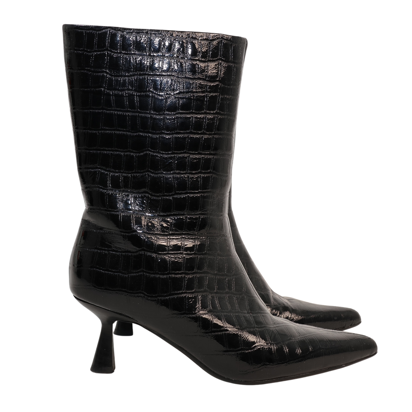 Caverley Croc Embossed Patent Heeled Boots (Size 39)