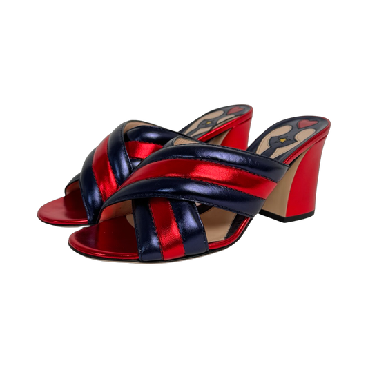 Gucci Metallic Napa Crossover Mules (Size 39)