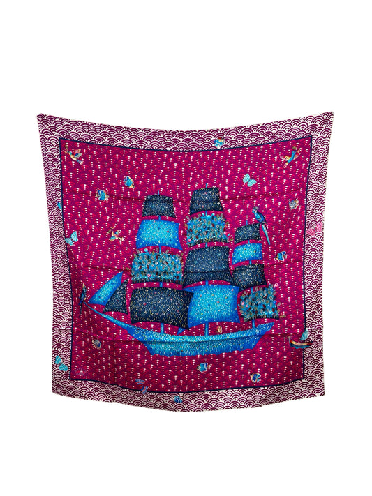 HERMÈS Bateau Fleuri 90 Silk Scarf