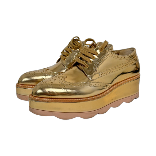 Prada Gold Leather Brogues (Size 39)